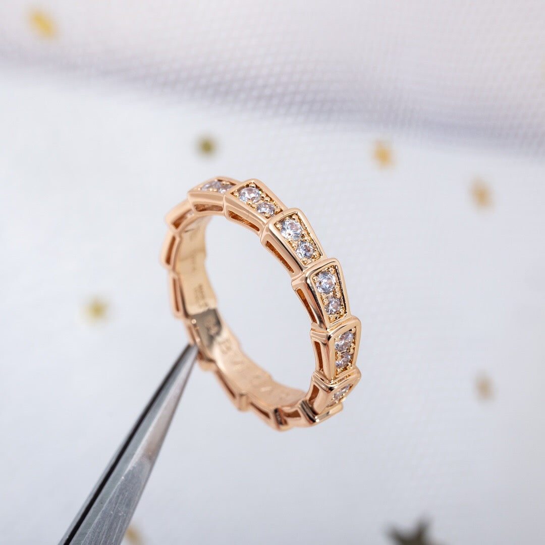 Snake-Scale Ring, Rose Gold Tone, Stone-Set