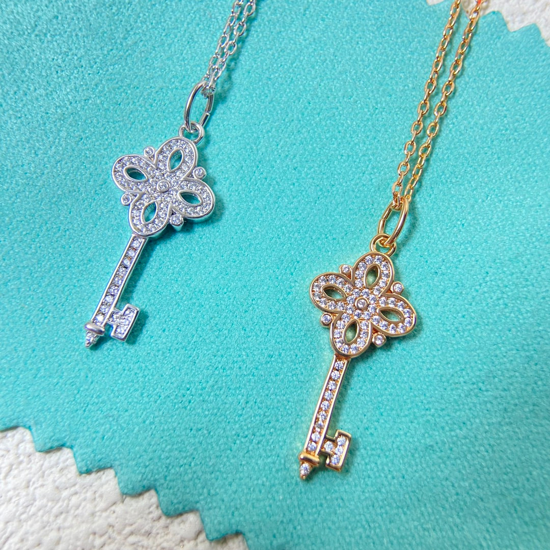 Key Pendant Necklace, Rose Gold Tone