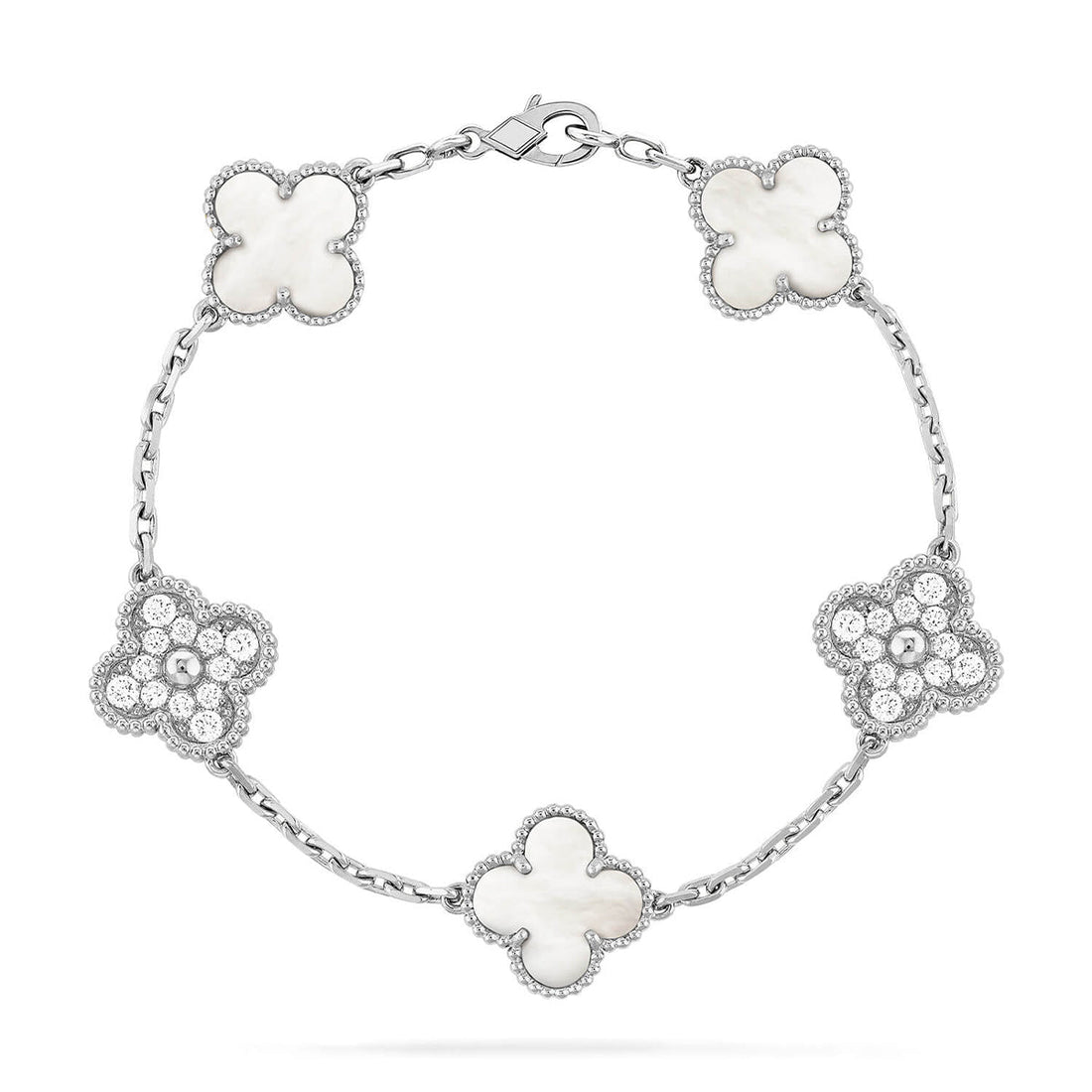 Quatrefoil 5 Motifs Bracelet, White Mother of Pearl