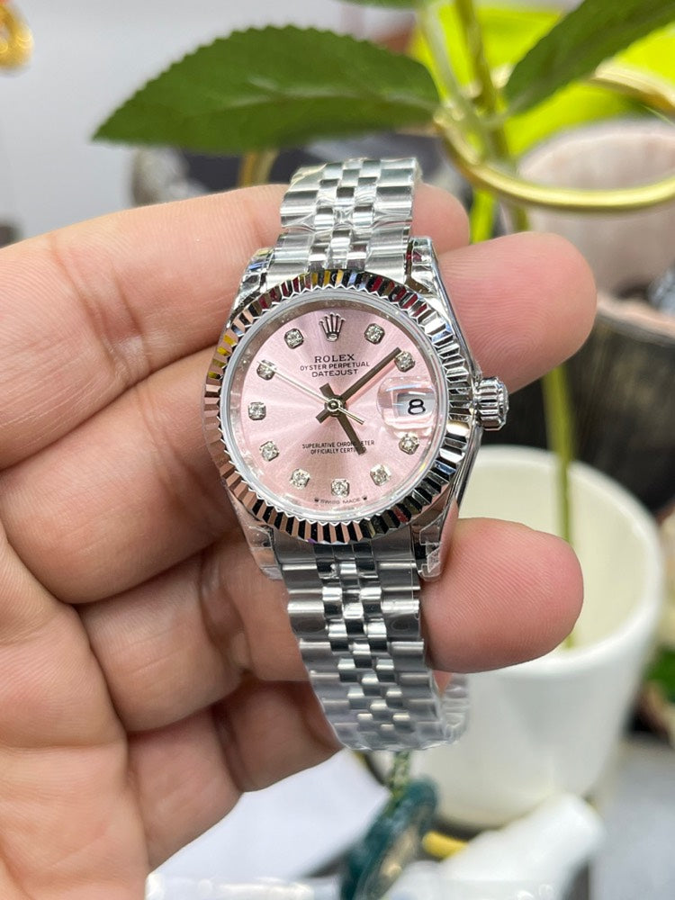 Classic Date Watch, White Gold Tone, Steel, White, 28 mm