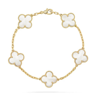 Quatrefoil 5 Motifs Bracelet, White Mother of Pearl