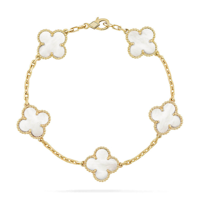 Quatrefoil 5 Motifs Bracelet, White Mother of Pearl