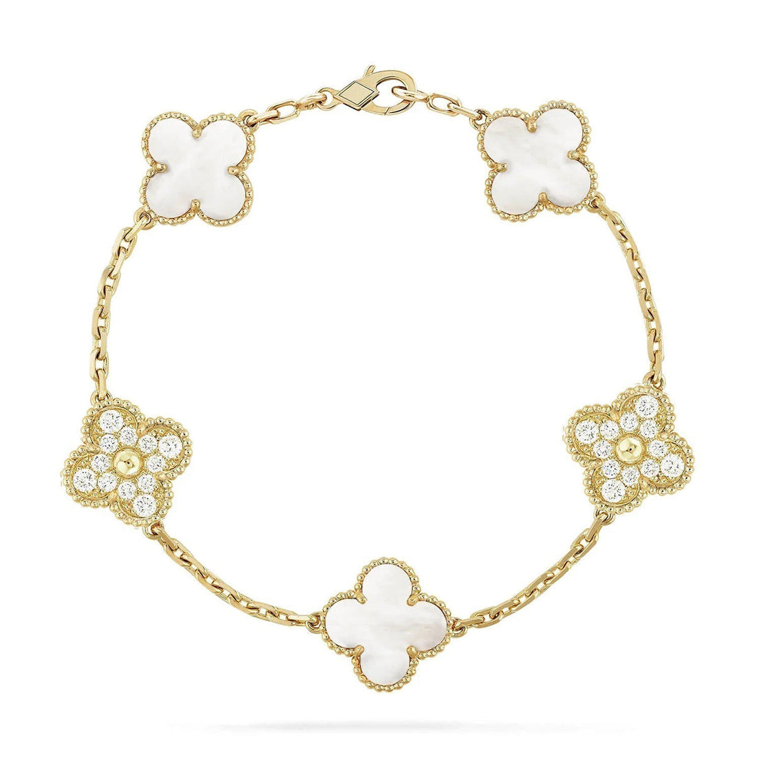 Quatrefoil 5 Motifs Bracelet, White Mother of Pearl