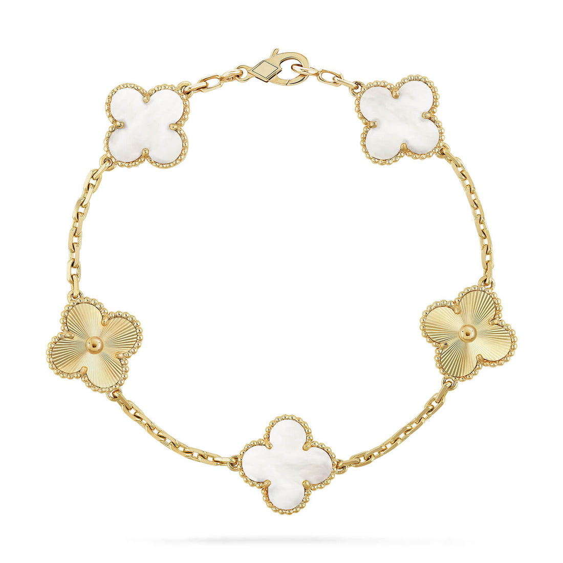 Quatrefoil 5 Motifs Bracelet, White Mother of Pearl