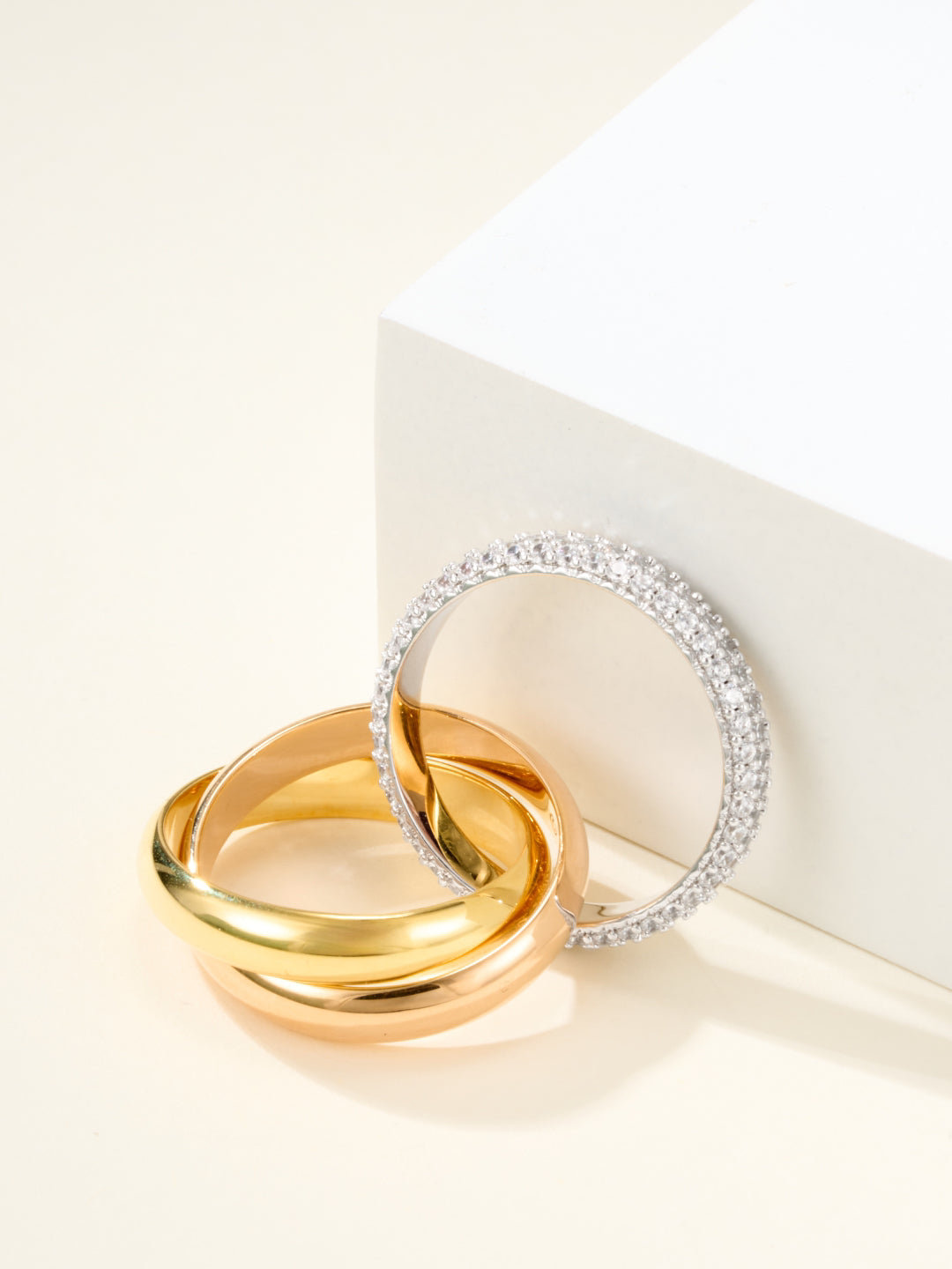 Three-Band Rolling Ring, Stone-Set, Classic Model, Rose Gold Tone