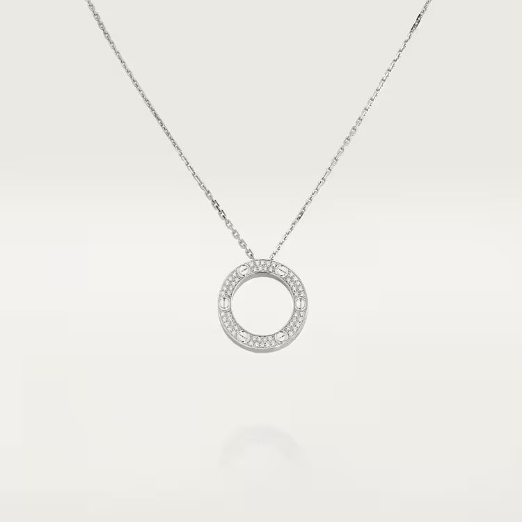 Screw-Motif Pendant Necklace, Stone-Set, White Gold Tone