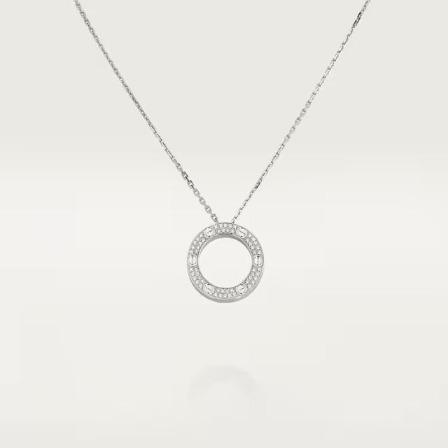 Screw-Motif Pendant Necklace, Stone-Set, White Gold Tone
