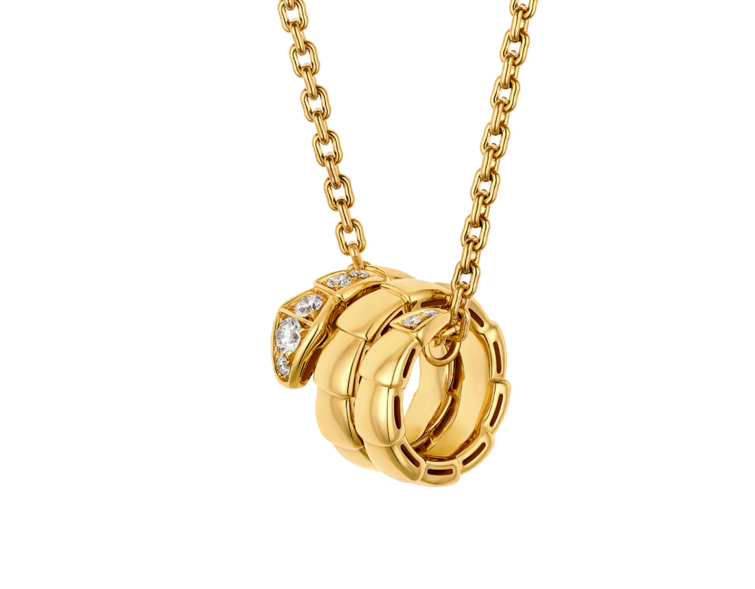 Snake-Scale Necklace, Yellow Gold Tone, Stone-Set