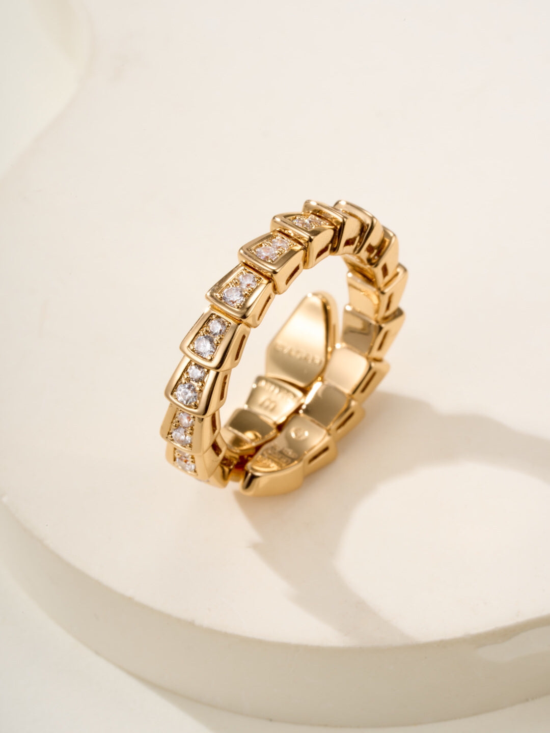 Snake-Scale Ring, Yellow Gold Tone, Stone-Set