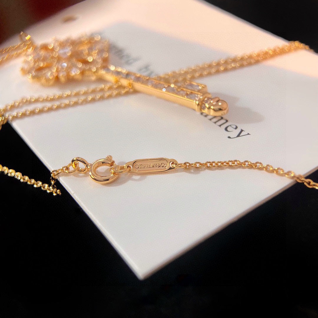 Key Pendant Necklace, Rose Gold Tone