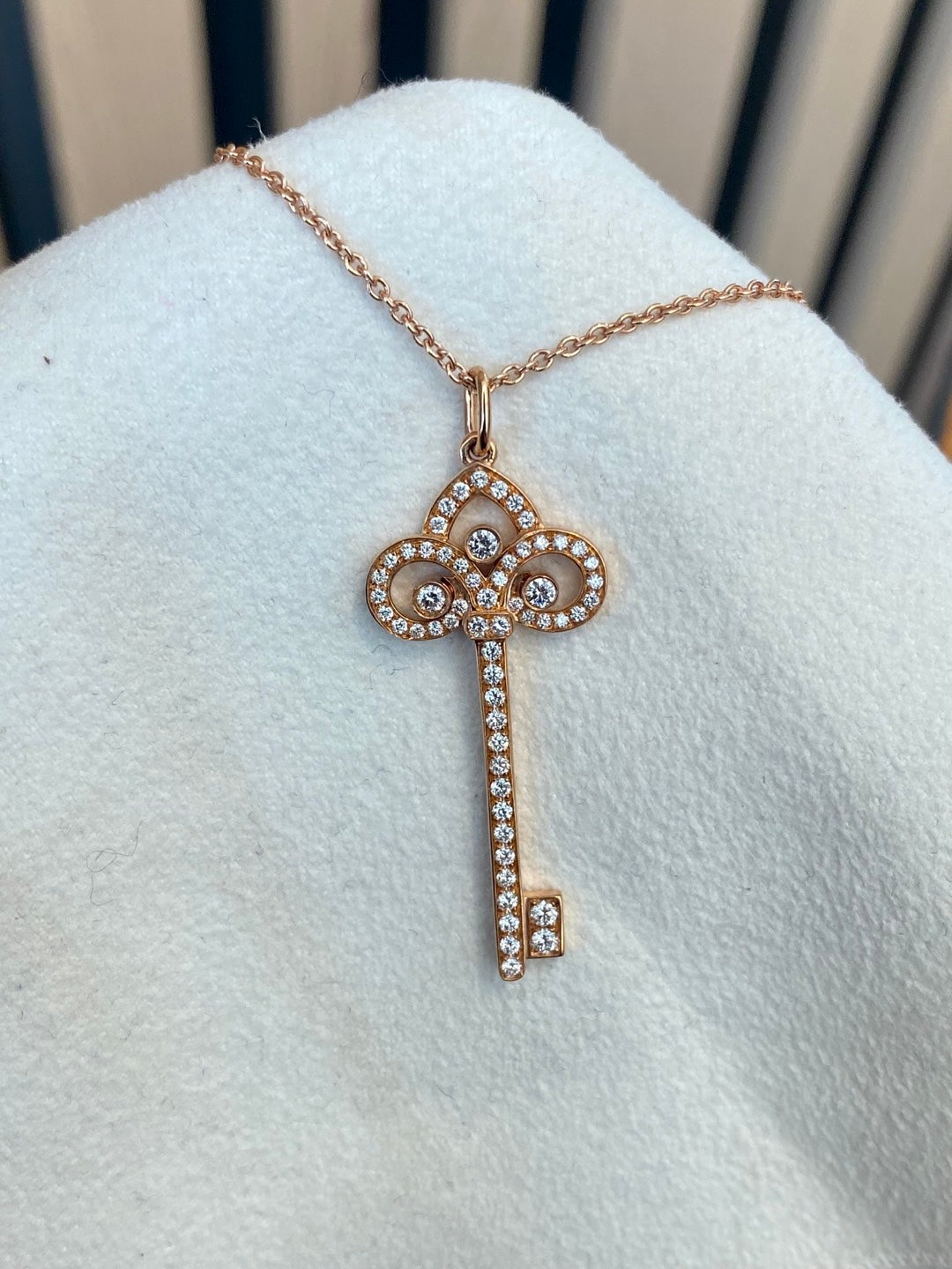 Key Pendant Necklace, White Gold Tone