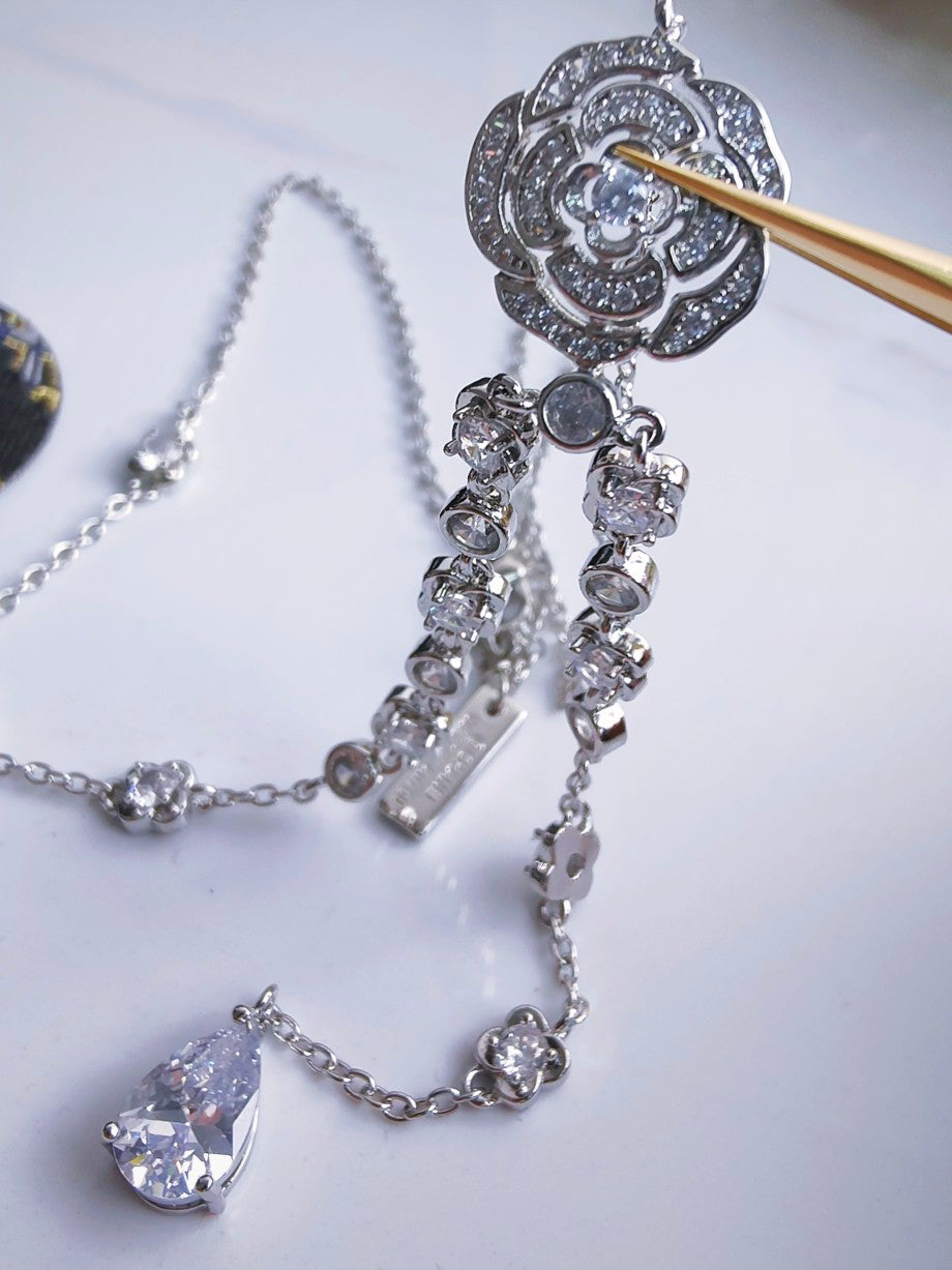 Chain Necklace, White Gold Tone
