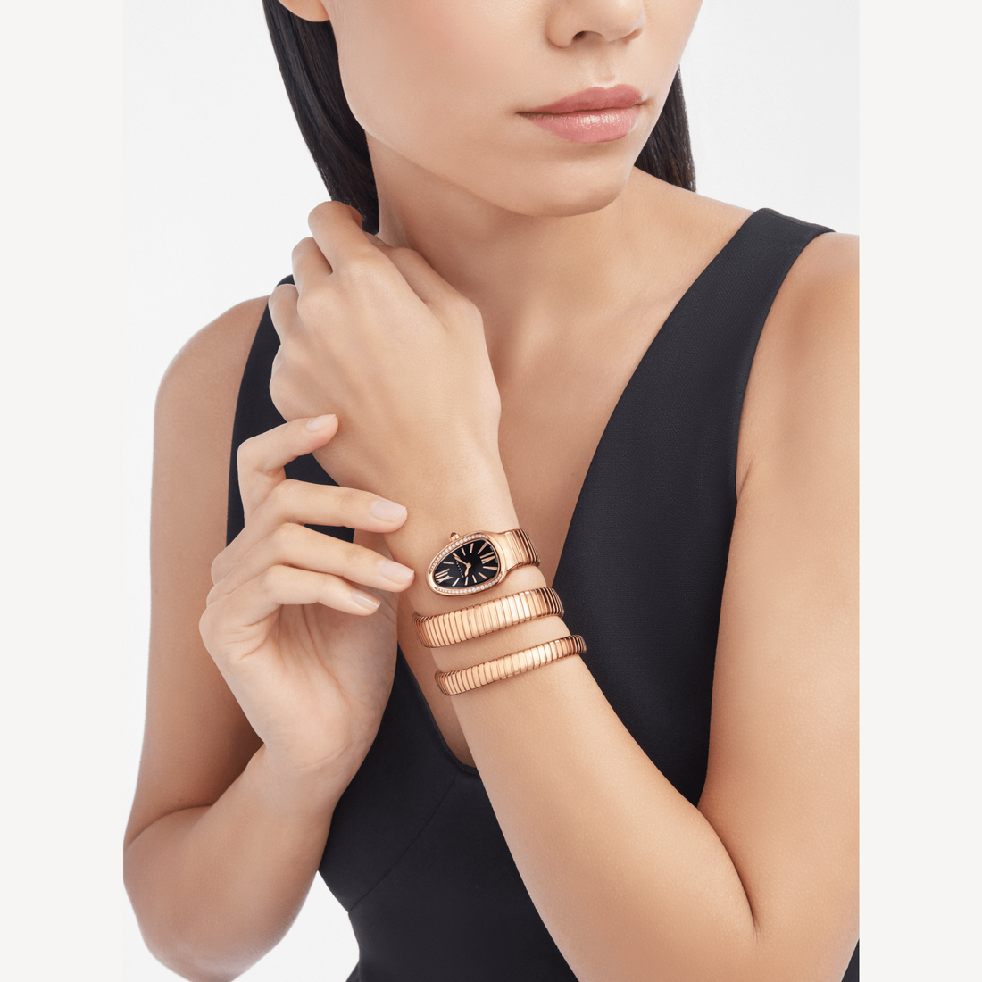 Coiled Band Watch, Rose Gold Tone, Stone-Set, 35 mm, Size S
