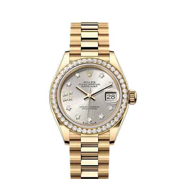 Classic Date Watch, Yellow Gold Tone, Stone-Set, 28 mm