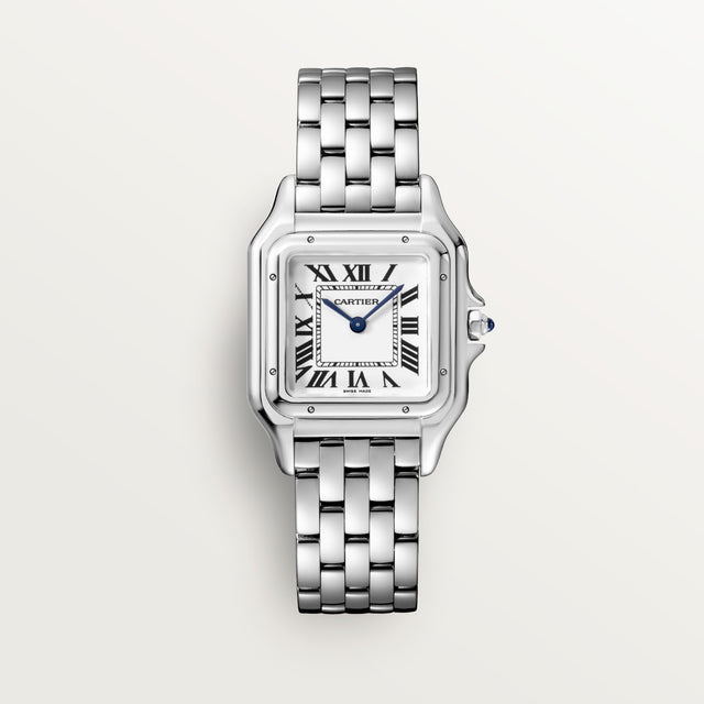 Square Link-Bracelet Watch, White Gold Tone, White