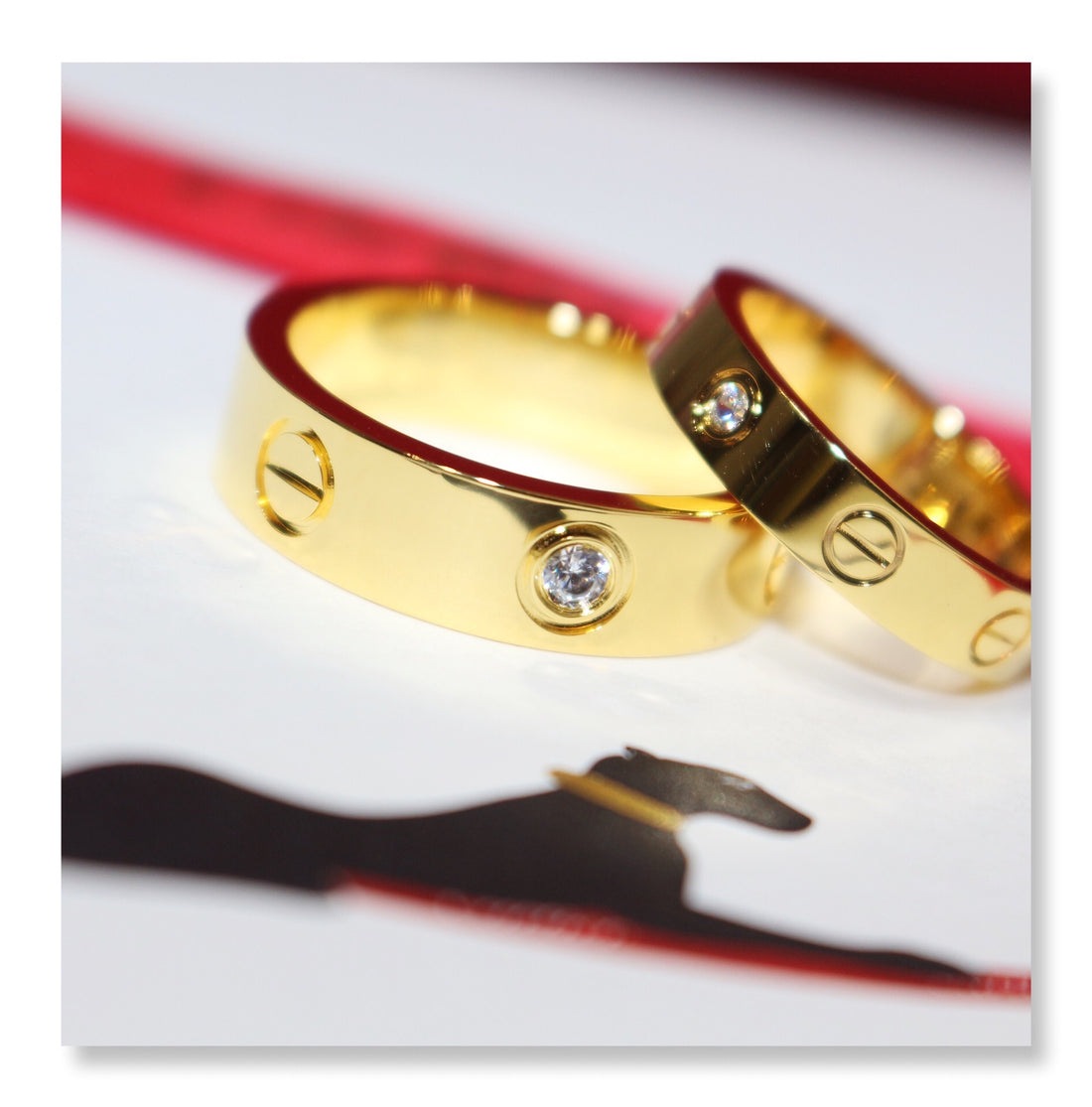 Screw-Motif Band Ring, Stone-Set, Yellow Gold Tone