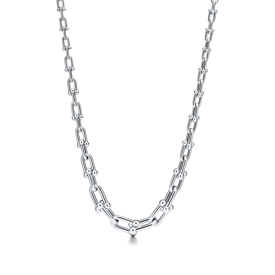Graduated Link Necklace, White Gold Tone, White