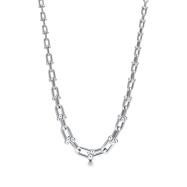 Graduated Link Necklace, White Gold Tone, White