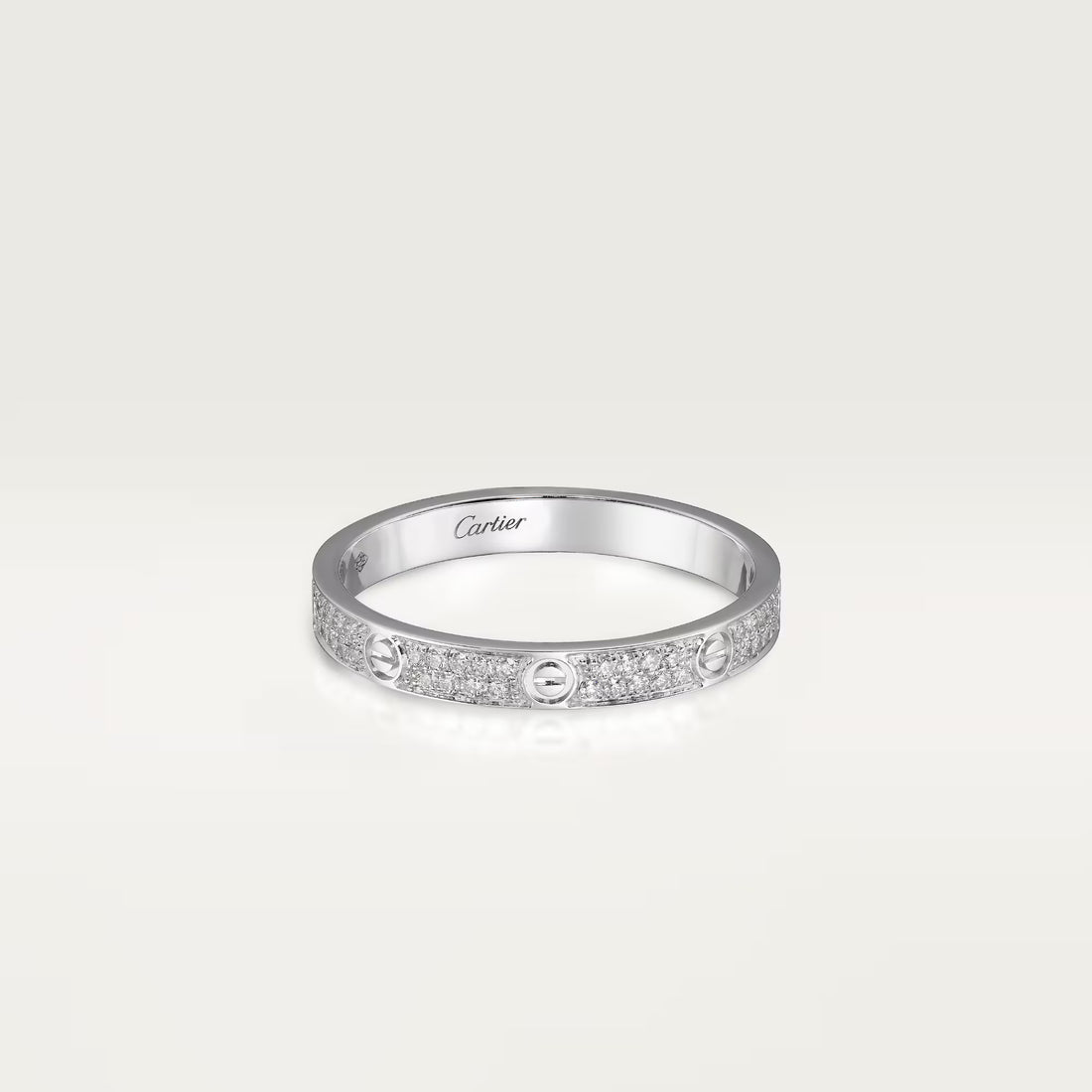 Screw-Motif Band Ring, Stone-Set, White Gold Tone