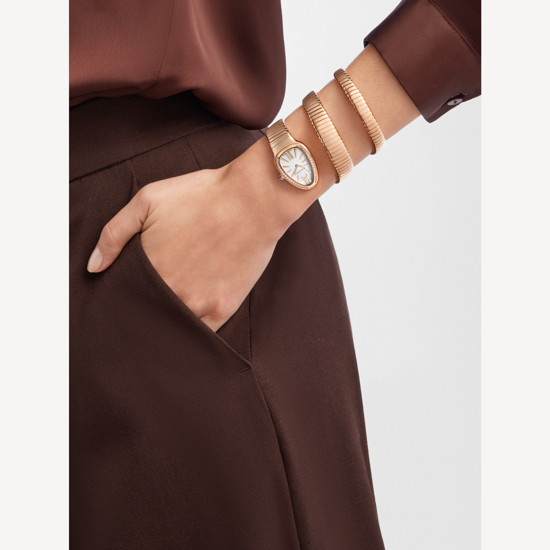 Coiled Band Watch, Rose Gold Tone, Stone-Set, 35 mm, Size S