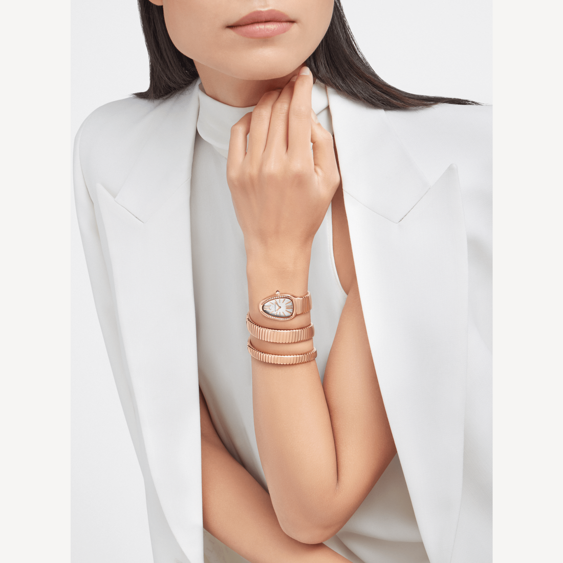 Coiled Band Watch, Rose Gold Tone, Stone-Set, 35 mm, Size S