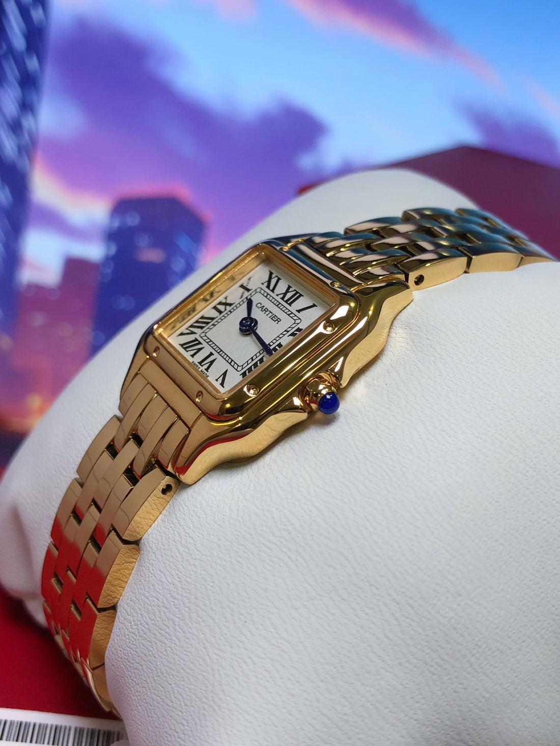 Square Link-Bracelet Watch, Yellow Gold Tone, Small Model