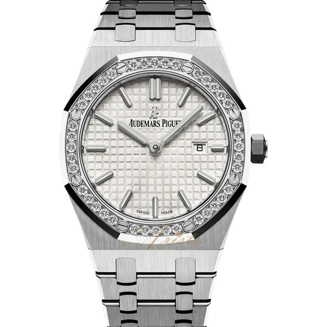 Octagonal Bezel Watch, White Gold Tone, Stone-Set, White, 41 mm