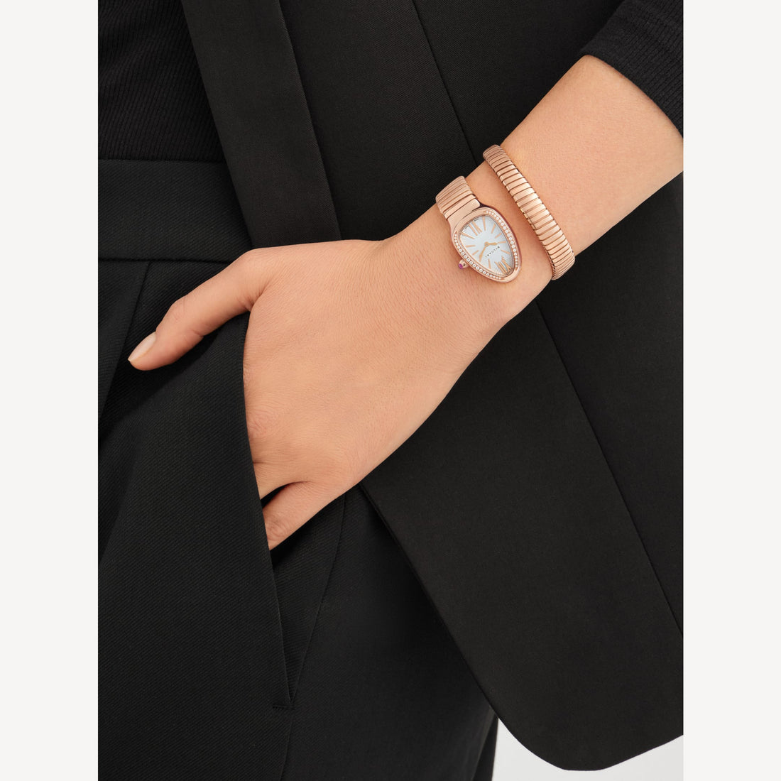 Coiled Band Watch, Rose Gold Tone, Stone-Set, 35 mm, Size S