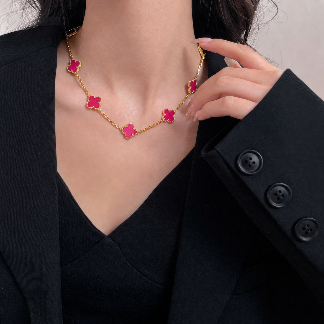 Quatrefoil Pink Enamel Necklace
