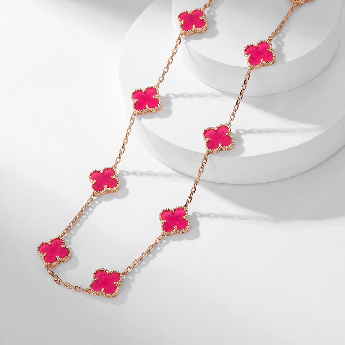 Quatrefoil Pink Enamel Necklace