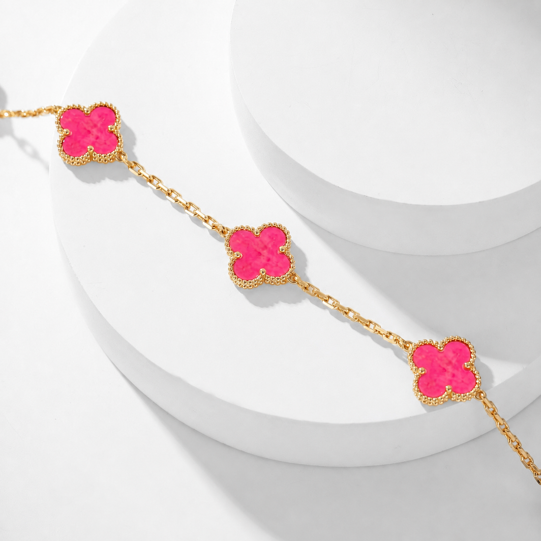 Quatrefoil Pink Enamel Necklace