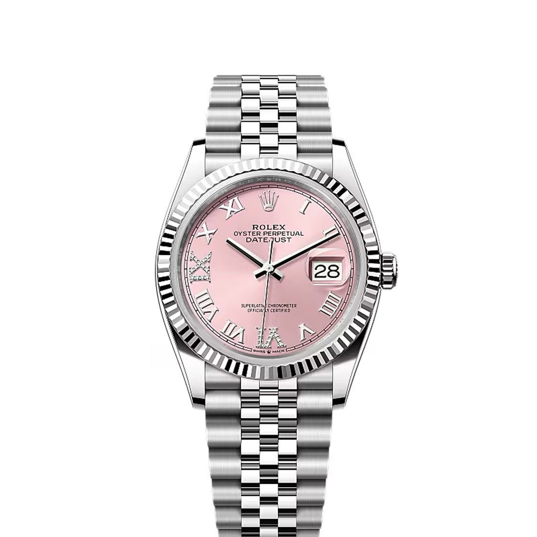 Classic Date Watch, White Gold Tone, Steel, White, 36 mm