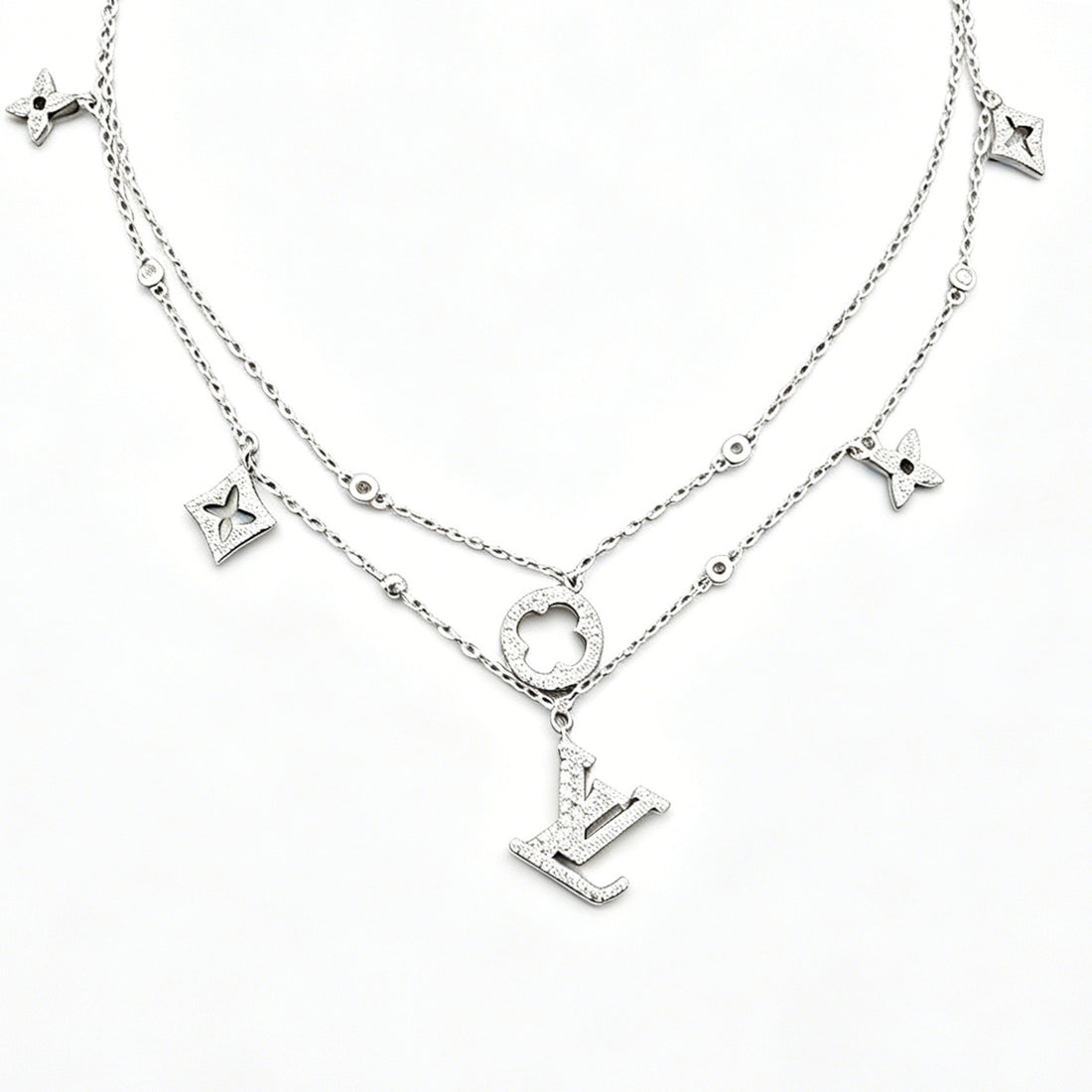 Double-Layer Chain Necklace, Silver Tone