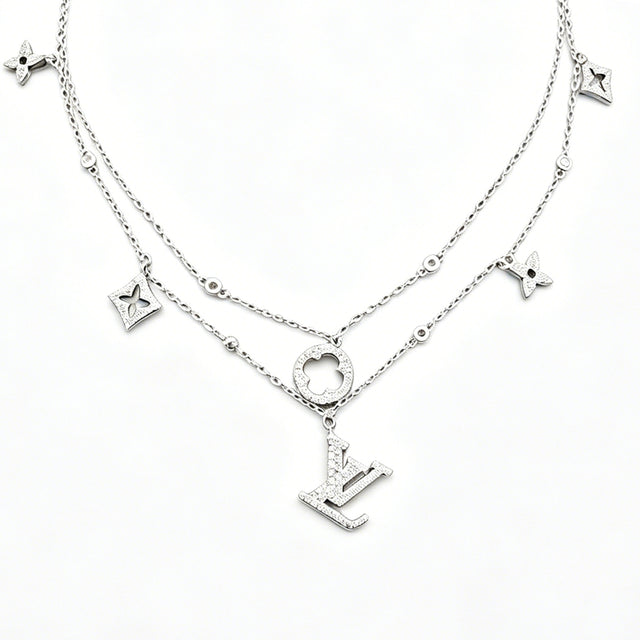 Double-Layer Chain Necklace, Silver Tone