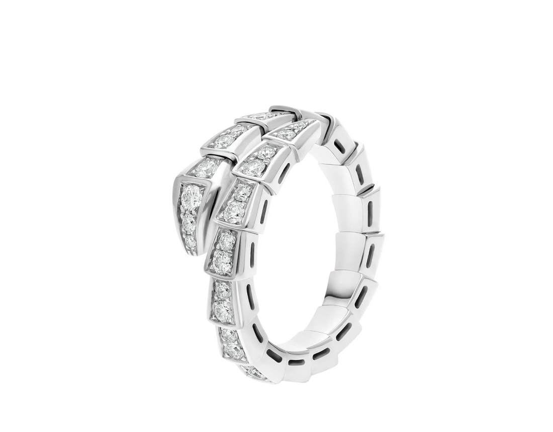 Snake-Scale Ring, White Gold Tone, Stone-Set