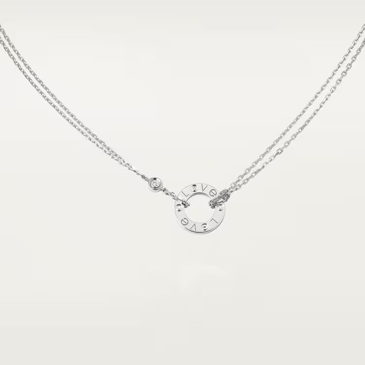 Screw-Motif Pendant Necklace, Stone-Set, White Gold Tone