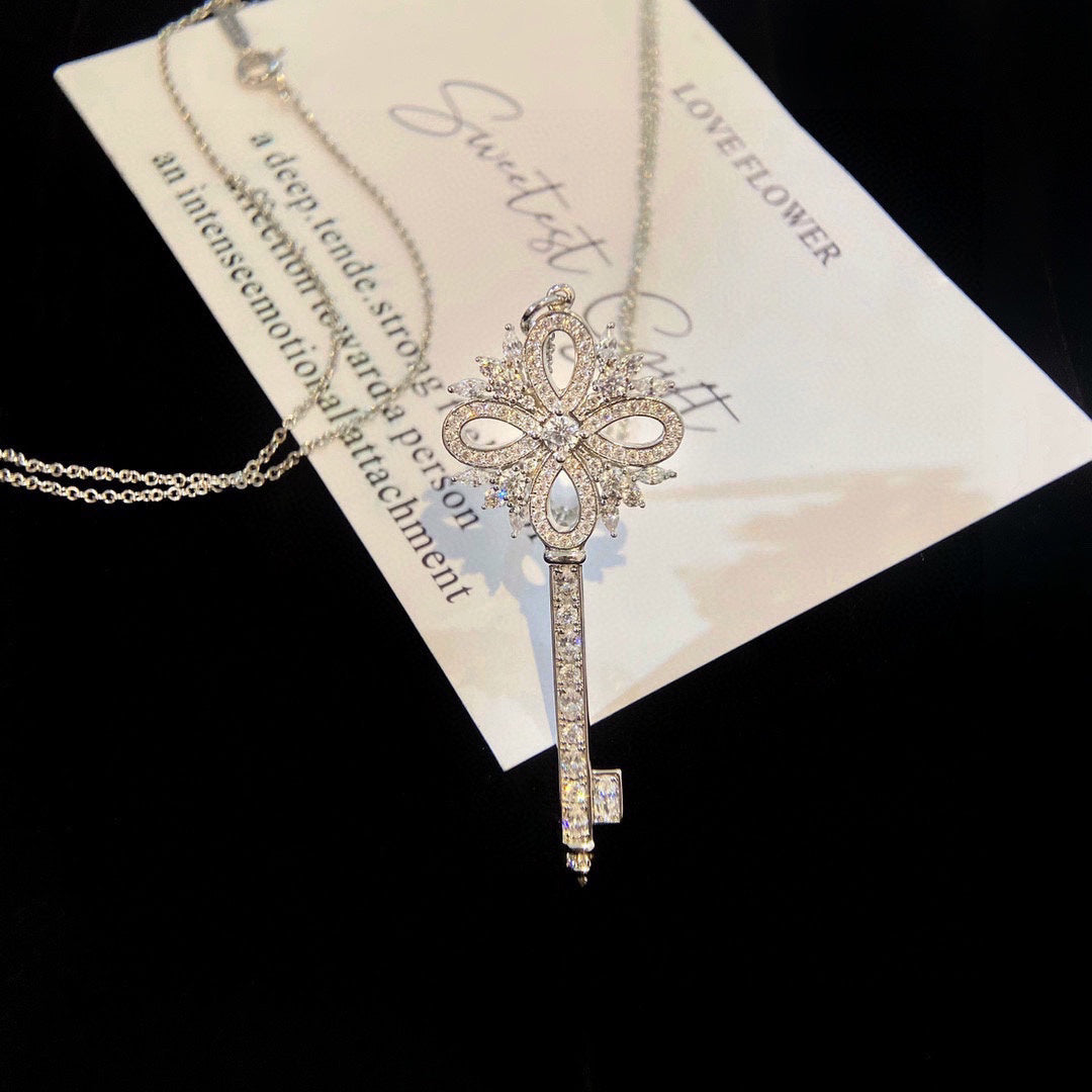 Key Pendant Necklace, Rose Gold Tone