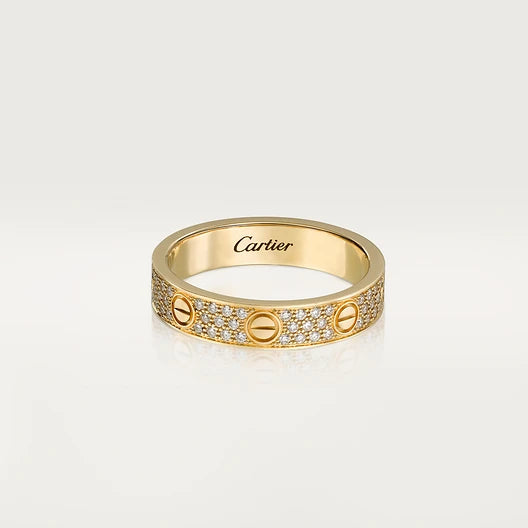 Screw-Motif Band Ring, Stone-Set, Yellow Gold Tone