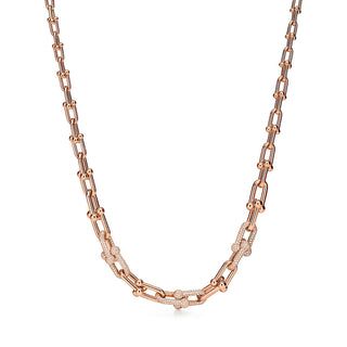 Graduated Link Necklace, Rose Gold Tone, Stone-Set