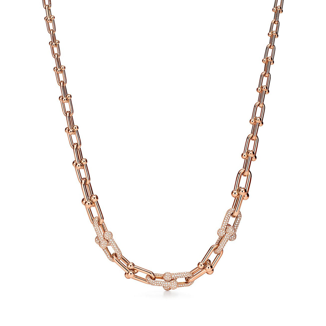 Graduated Link Necklace, Rose Gold Tone, Stone-Set