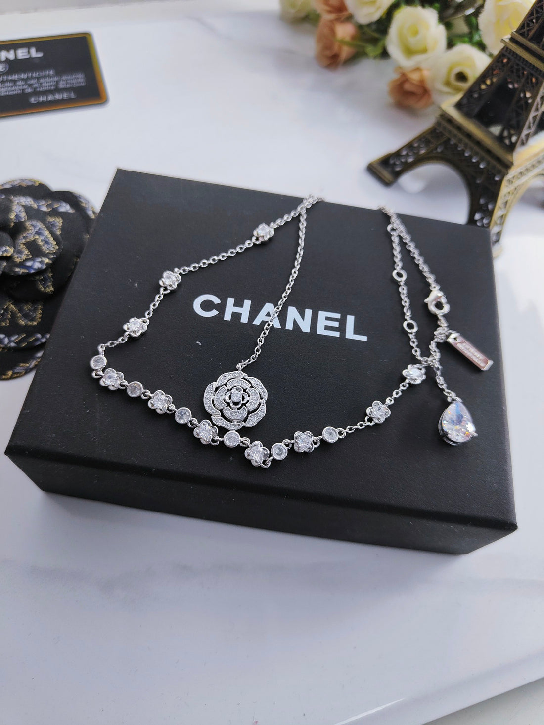 Chain Necklace, White Gold Tone