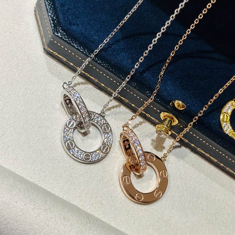 Screw-Motif Pendant Necklace, Stone-Set, White Gold Tone