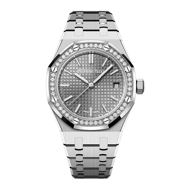 Octagonal Bezel Watch, White Gold Tone, Stone-Set, White, 37 mm
