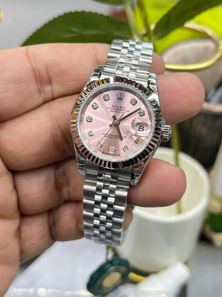 Classic Date Watch, White Gold Tone, Steel, White, 28 mm
