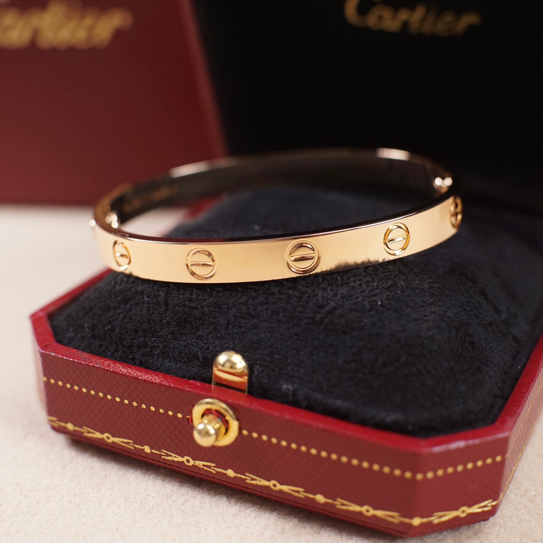 Screw-Lock Bangle Bracelet, 18K Rose Gold Plated, 6.1 mm