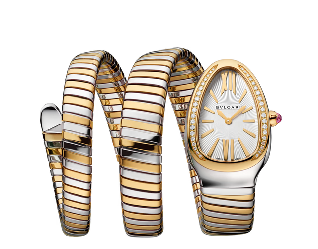 Coiled Band Watch, Yellow Gold Tone, Stone-Set, 35 mm, Size S