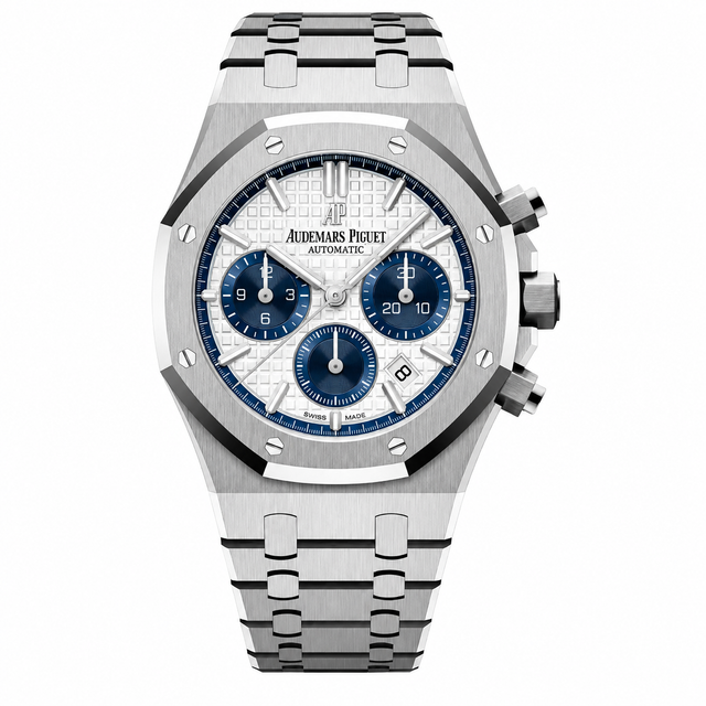 Octagonal Bezel Watch, White Gold Tone, White, 38 mm