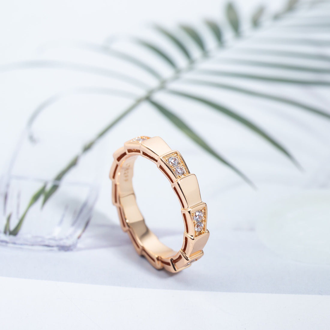 Snake-Scale Ring, Rose Gold Tone, Stone-Set