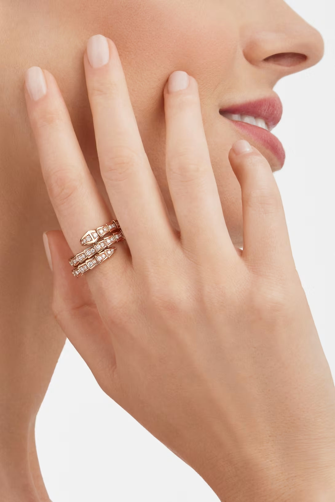 Snake-Scale Ring, Rose Gold Tone, Stone-Set