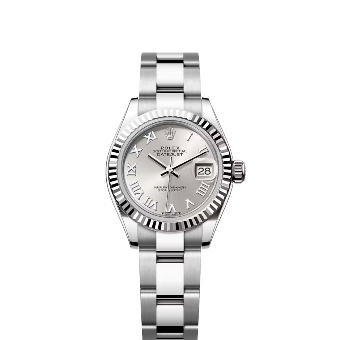 Classic Date Watch, White Gold Tone, Steel, White, 28 mm